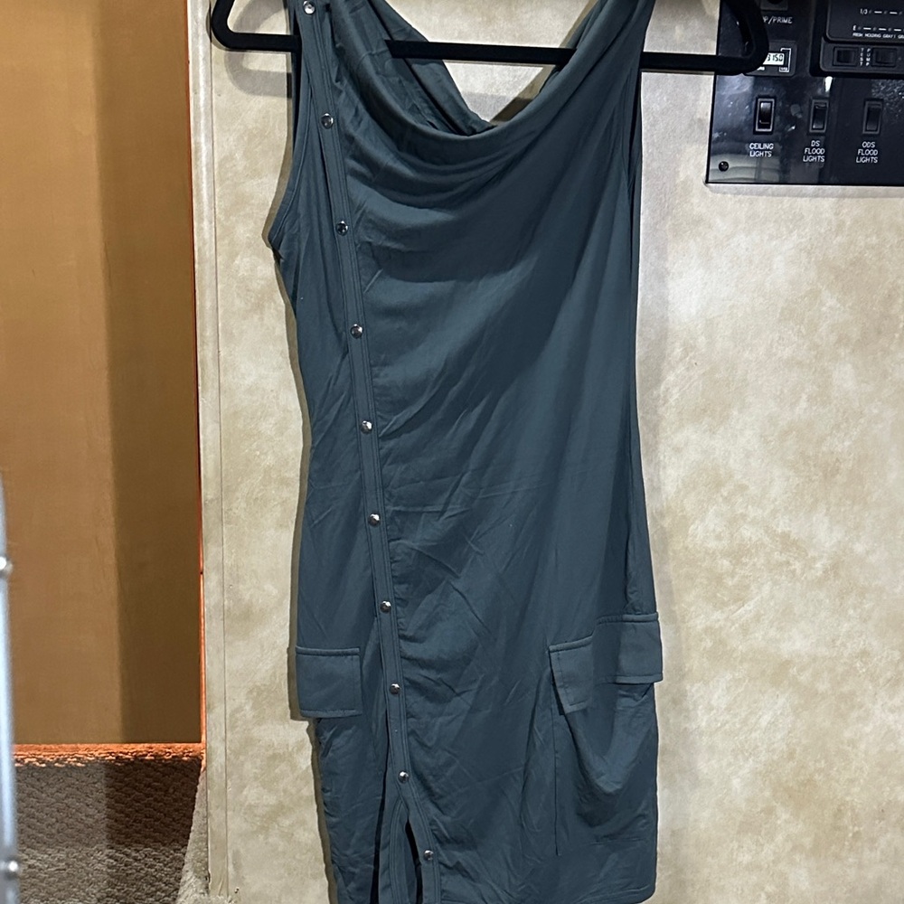 White Fox Boutique Asymmetrical Dress in Charcoal